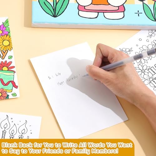Birthday Coloring Cards, 24 Unique Blank Greeting Card Set with Cakes, Flowers & Gifts, DIY Art Craft for Kids, Adults, Holiday Gift Ideas for Mom, Friends, Thank You & Greeting Card Collection