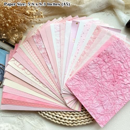 30 Sheets A5 Blush Pink Textured Scrapbook Paper & Mesh Fabric Set