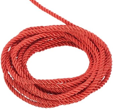 MECCANIXITY Twisted Cord Trim, 5 Yard 5mm 3-Ply Twine Braided Rope Shiny Thread String for Craft Gift Bag Curtain Christmas Decor, Red - 5m
