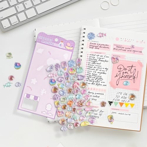 Cute Relief Stickers Purple Ocean Theme Puff Stickers with Glitter Kawaii Fish, Snails, Seaweed 3D Puffy for Scrapbooks Planner Journals Laptops Phone Case Decoration Laptops Phone Case DIY