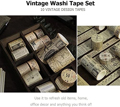 10 Rolls (Totally 98ft/30m) Vintage Washi Tape Set, Masking Tape Nostalgic Style Decor Sticker for DIY Craft Scrapbooking Bullet Journal Planner Gift Wrapping