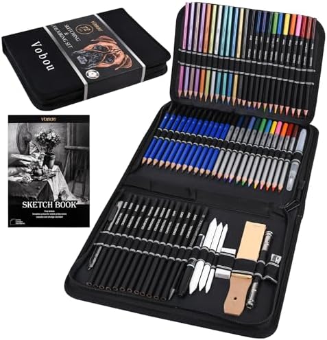 Vobou 72pcs Colored Drawing Pencils Kit Sketching, Graphite Pencils With Convenient Case, School Art Supplies Gift for Artists Adults Beginner, Ideal for Shading, Blending,Art Supplies Set