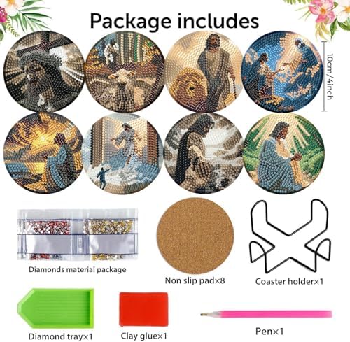 8 Pack Diamond Art Coasters,Jesus Christ Diamond Painting Coasters Kits