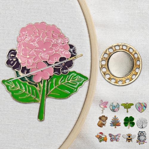 Magnetic Needle Minder Magnet Embroidery Accessories and Supplies Embroidery Needle Holder Cross Stitch Holder Needlework Supplies (Pink Hydrangea)