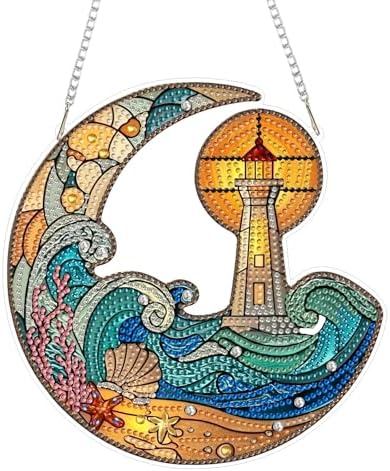 HMZephitiquc Beach Hanging Diamond Art Kits for Adults, Special Shaped Crystal Diamond Painting Suncatchers, 5D Gem Art for Adults, Sun Catchers DIY Craft Kits for Gift Home Decor