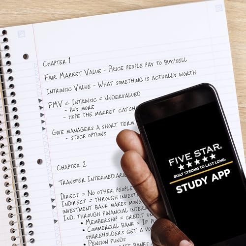 Five Star Spiral Notebook + Study App, 5 Subject, College Ruled Paper, 8-1/2" x 11", 200 Sheets, Fights Ink Bleed, Water Resistant Cover, Fire Red (72077), (Pack of 6)
