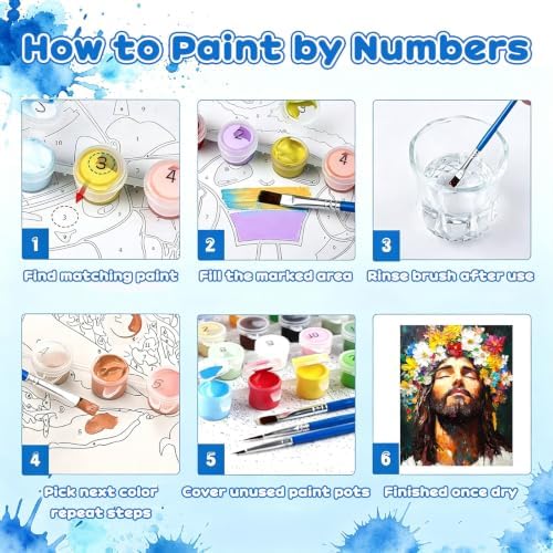 Jesus Paint by Numbers Kit for Adults, Flower Painting by Numbers 16x20 In | Religion Paint by Number for Adults Beginner, Acrylic Number Painting, Arts and Crafts Kit for Adults for Gifts Home Decor