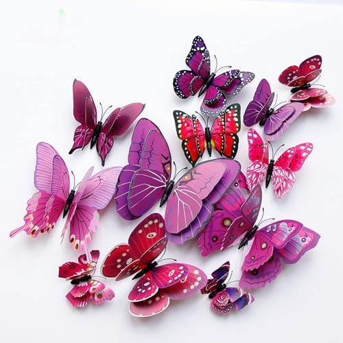 OPSEAM 3D Butterfly Wall Decor Butterfly Decorations Stickers with Magnets | 48 PCS Purple,12 Styles Double Layer Butterfly for Classroom Decoration,Locker Refrigerator, Reusable,Waterproof