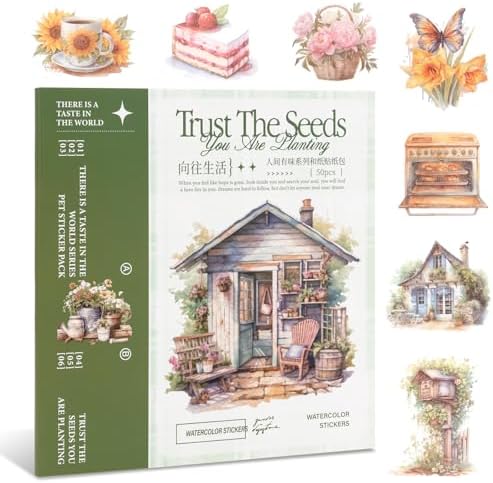 RISYPISY 368Pcs Garden Theme Washi Sticker Book for Journaling | 50 Sheets Nature Scrapbooking Stickers & Ephemera – Junk Journals & Planners