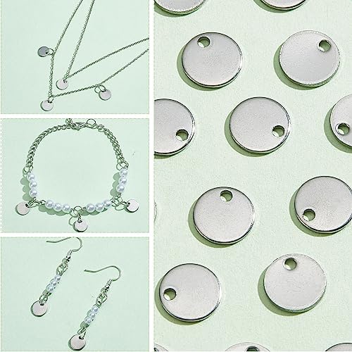 PH PandaHall 100 Pcs 304 Stainless Steel Flat Round Blank Stamping Tag Pendants Charms Diameter 8mm for Jewelry Making