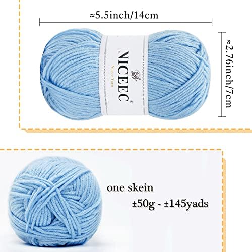 NICEEC 300g Soft Assorted Colors Yarn 100% Acrylic 870yds -Aqua