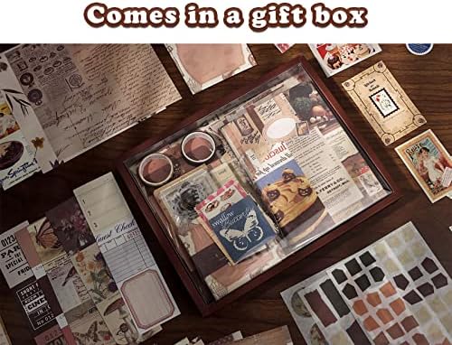 Draupnir Vintage Scrapbook Kit(346pcs), Bullet Junk Journal Kit with Journaling/Scrapbooking Supplies, Stationery, A6 Grid Notebook with Graph Ruled Pages, DIY Gift for Teen Girl Kid Women - Vintage