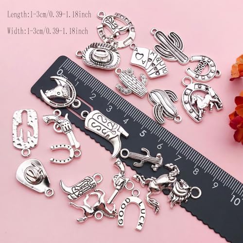 80pcs Western Cowboy Themed Charms Set - Zinc Alloy 3D Miniature Cowboy Hat, Horse, Boot Shoe Charms for DIY Jewelry Making, Keychain Crafts Accessory Tools -Durable, Versatile, and Perfect for Creative Projects (Antique Silver)