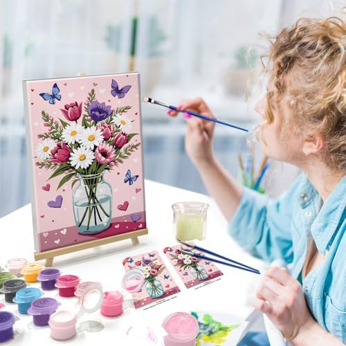 ATDMS Paint by Numbers Kit for Adults with Easel Flowers Paint by Number with Frame Floral Paint by Number with Easel DIY Acrylic Oil Painting Kits for Gift Home Wall Decor 8x12 Inch