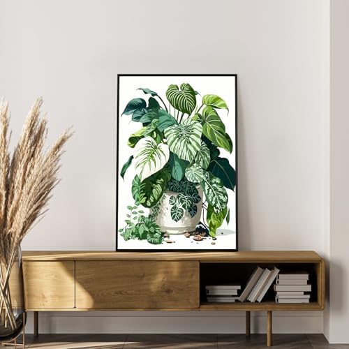 Framed Paint by Numbers Kit for Adults, Tropical Plant Decor 8x12 Inch