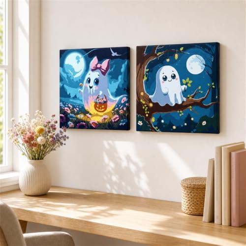 Yiolikan 2Pcs Halloween Paint by Numbers Kits for Adults Framed