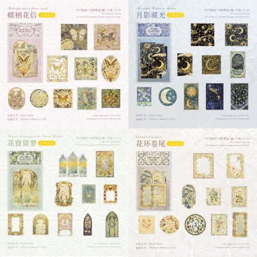 80 Pcs 3D Embossed Gold Foil Mosaic Stickers, 4 Packs PET Decals