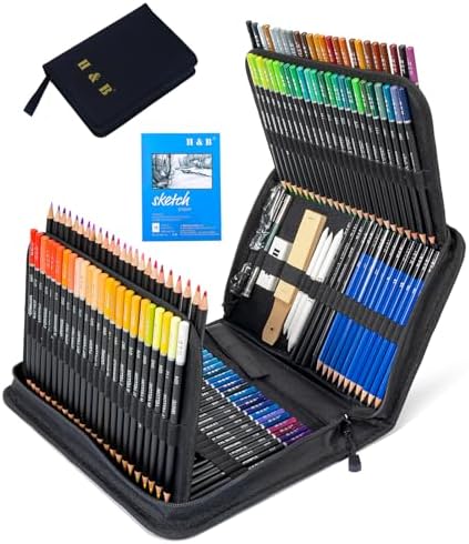 H & B H & B145 PCS Children Adult Artist Drawing and Art Supply Kit, Sketch Gift Box, Shading and Tinting Colors, Including Graphite Pencils, Drawing Sketch Kit