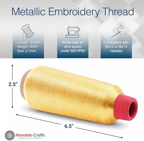 Mandala Crafts Metallic Gold Embroidery Floss for Sewing, 3281 Yard Spool