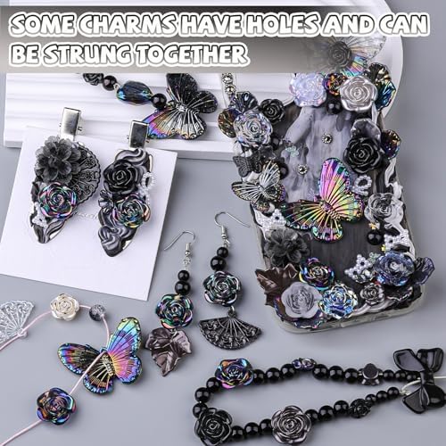 350 Pieces 3D Resin ABS Colorful Rose Flower Bows Butterfly Charms with Flatback Half Round Pearl Beads for Bracelet Earring Necklace Craft DIY Making Supplies