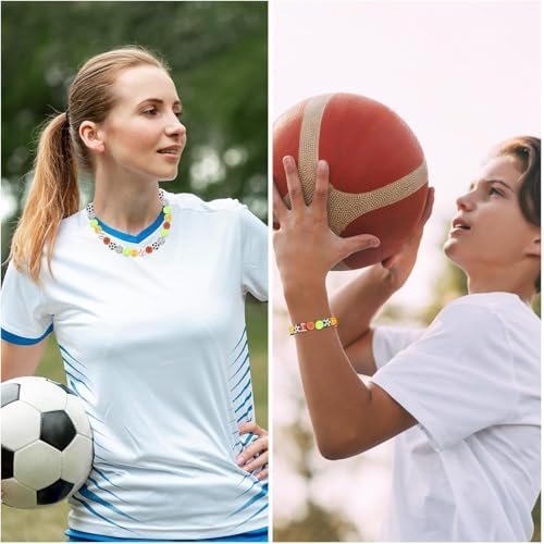 1000PCS Polymer Clay Beads for Bracelet Making, 24 Style Sports Charms incl. Baseball Basketball Soccer Football Rugby Volleyball, DIY Jewelry Making Supplies Kit