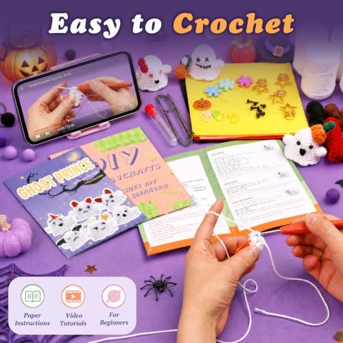 Pnytty 12Pcs Ghost Family Crochet Kit for Beginners, Crochet Starters Kits