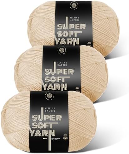 Acrylic Yarn for Crocheting & Knitting – Soft Crochet Yarn for Crocheting, 3 Pack of 370 Yards, Perfect for Crafts & Amigurumi, Medium Worsted Weight 4, Beige