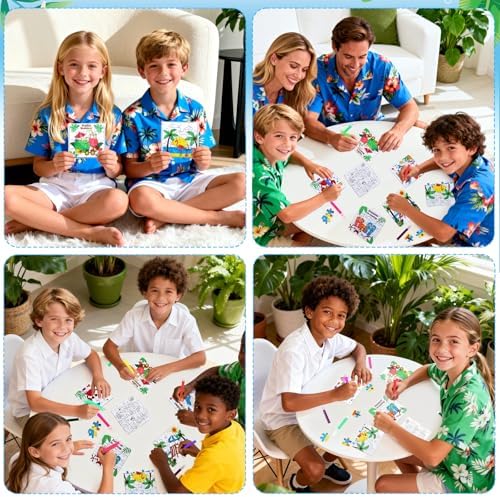 24Set Summer Arts & Crafts for Kids Adults Bulk, Hawaiian Summer Activity DIY Puzzle Kit with Beach Tropical Palm Tree, Luau Ocean Theme Painting for Classroom Party Favors Gift Coloring Game Supplies