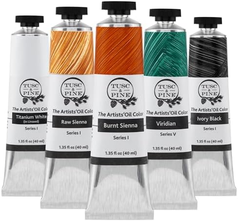 Tusc & Pine Artist Oil Paint - 40 ml Set of 5 - Limited Edition John Wellington Portrait Colors - Non-Yellowing, Maximum Pigment Load, Small Batch Milled Oil Paints Developed for Professional Artists