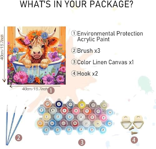 AALBLAC Cow Paint by Numbers for Adults- Highland Cow Paint by Numbers Kit for Adults Beginners,DIY Easy Acrylic Paint by Number Canvas for Home Wall Decor 16x16 inch