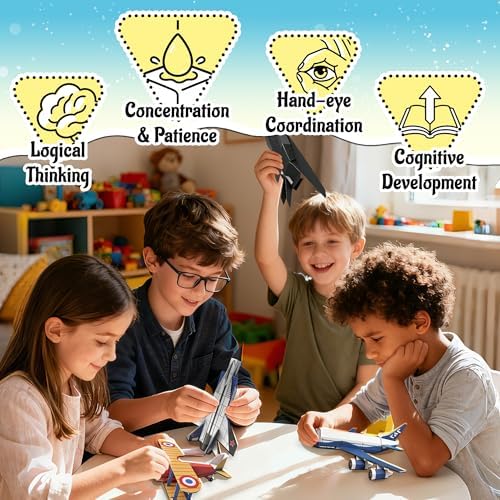 3D Paper Building Model, DIY Origami Kit for Kids Ages 8-12, Includes 8 Pre-cut, Easy-to-Assemble Aircraft 3D Paper Building Models, Airplane Origami Kit for Kids Ages 8-12