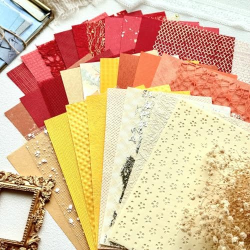30 Sheets A5 Warm Assorted Textured Scrapbook Paper & Mesh Fabric
