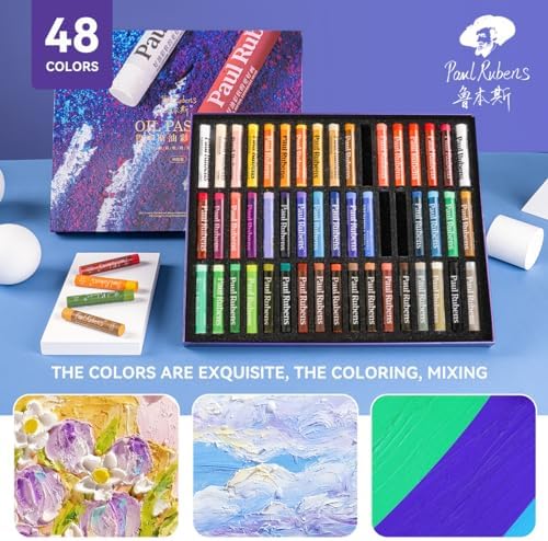 Paul Rubens Oil Pastels Set with 50 Colors Artist Soft Oil Pastels+6 Pcs White Oil Pastels+8.7 x 11.7 Inches Oil Pastel Book（30 Sheets）+5 Palette Knives for Artists, Professionals, Student, Hobbyist