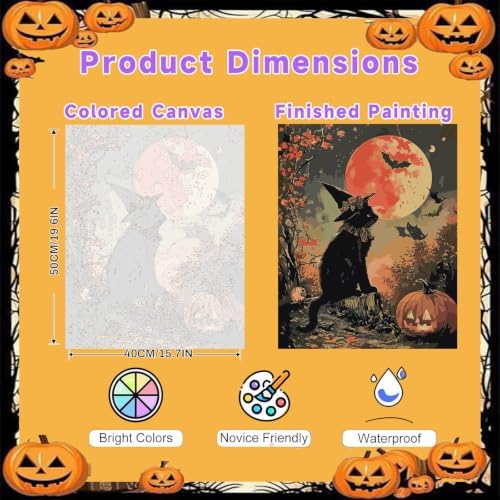Paint by Numbers for Adults Halloween, Black Cat Paint by Number on Canvas