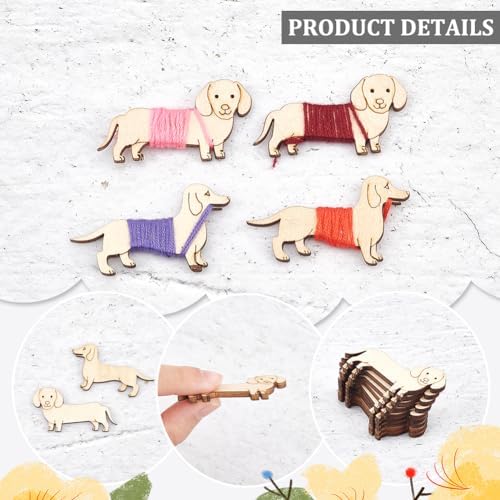 NBEADS 24 Pcs 2 Styles Wooden Animals Floss Bobbins, 2 Sizes Front and Side Dog Shaped Cross Stitch Bobbin Pet Theme Embroidery Thread Cards Winding Board for DIY Sewing Storage