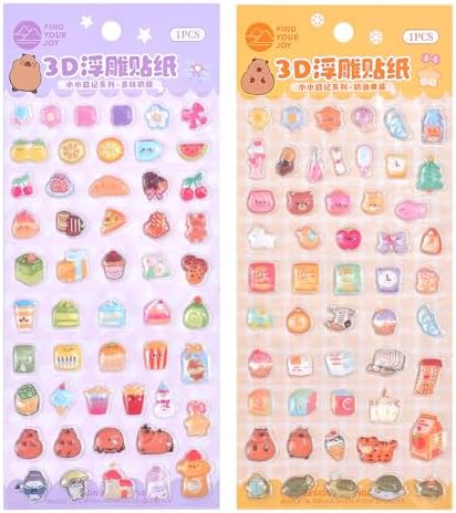 Girl's 3D Cute Japanese Puff Sticker, 100+ Kawaii Dessert and Animal Mini Puffy Stickers, for DIY Scrapbooks Planner Journals Laptops Phone Case Decoration Gifts Rewards, Cream Cheese