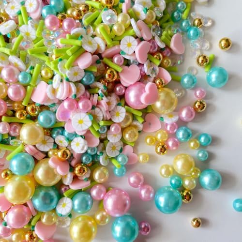 100G Polymer Clay Sprinkles for Crafts, Pastel Flower Heart Slices Embellishments for DIY Crafts Nail Art Supplies Cellphone Decoration Accessories (Light Green)