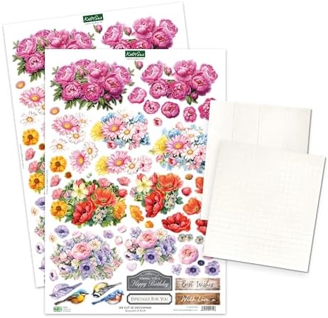 Katy Sue Pretty Petals Picket Fence Card Making Kit. Contains 8 Shaped Cards, 2 Sheets of Die Cut Decoupage, Foam Pads, 8 Envelopes & Instructions. for Card Making Supplies & Card Crafting