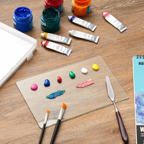 Nuanchu 1 Set Glass Oil Paint Palette, Airtight, 10.24 x 6.8 Inches, Clear | Handy Tempered Glass for Oil Painting, Moisture-proof lid Keep Paint Fresh, Portable Travel Outdoor, Leak-proof Airtight Seal