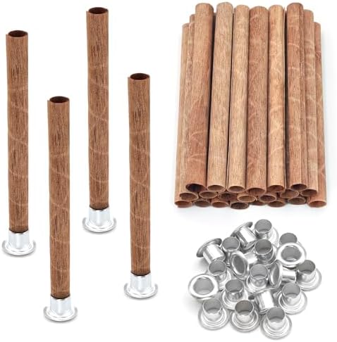 20 Set Wood Spiral Candle Wicks 4x0.32inch / 100x8mm, Wood Wick Tube with Iron Stands for Candle Making, Natural Round Wooden Wick Core Handmade Candles Supplies