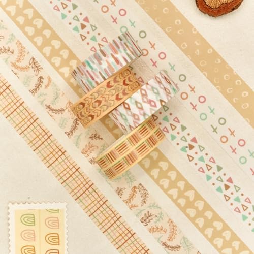 Boho Washi Tape Set 10 Rolls Cute Masking Graphic Floral Pattern Decorative Tapes for Arts, DIY Crafts, Journals, Planners, Scrapbook, Wrapping (Colors)