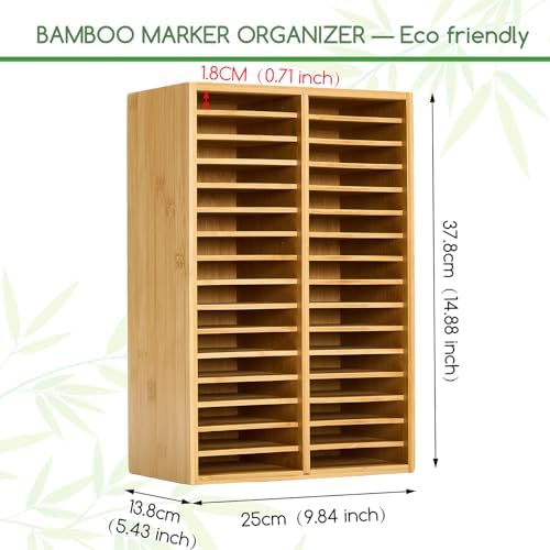 MEEDEN Bamboo Marker Organizer for Desk: Wooden Storage Holds 126 Markers