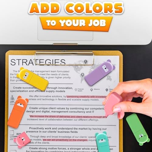 6 Pcs Small Highlighters for Kids, Cute Bear Design, Multi Colored