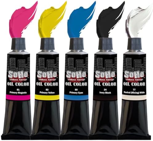 Soho Urban Artist Oil Paint Mixing Set of 5-170 mL Tubes, Triple-Milled Oils with Refined Linseed - Smooth Application, True Color Mixes, Ideal for Brushes & Palette Knives