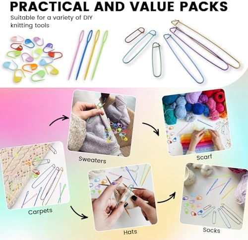 12Pcs Knitting Stitch Holder Set, 6Size Aluminum Needle Crochet Yarn Stitch