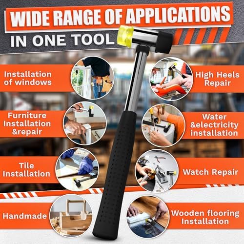 Small Rubber Mallet Hammer 1", 25 mm Double-Sided Head, Non-Slip Grip