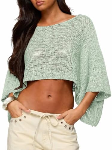 MAKABO Women's Off Shoulder Mesh Knit Cover Up Summer Beach Asymmetrical Vacation Bolero