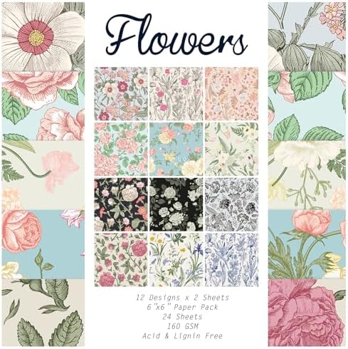 Scrapbook Paper, 24 Sheets 6"×6" 160gsm Single-Sided Patterned Cardstock