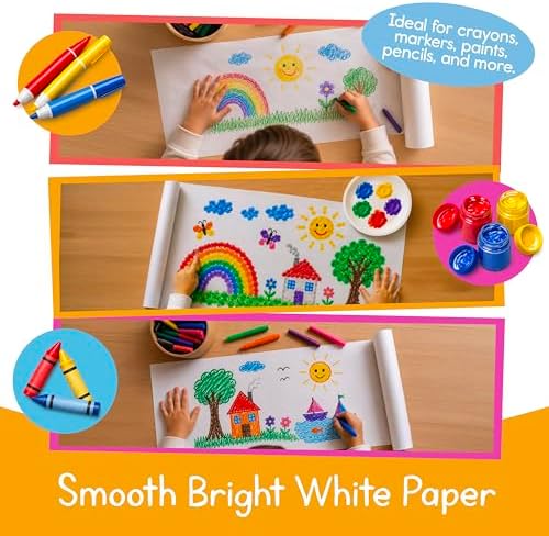 Art Paper Roll Refills – 12" x 75 ft (3-Pack) – Replacement Paper Rolls for Kids’ Art Tables, Easels & Craft Stations – Smooth White Drawing Paper – 7 Days of Play