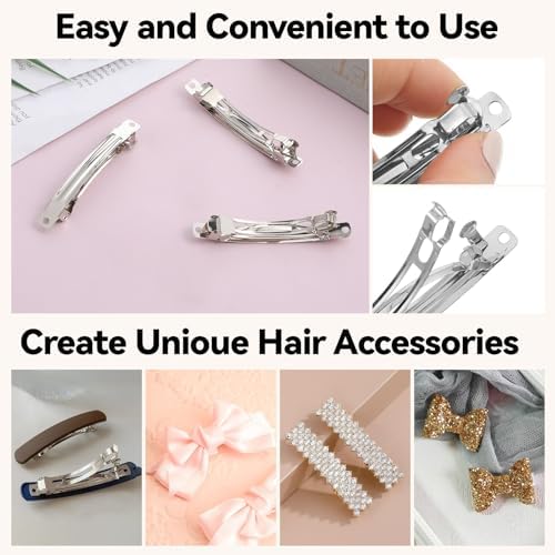 20 Piece Blank French Barrette Hair Clips 3'' Silver Metal French Hair Barrettes DIY Craft Automatic Spring Snap Hair-Clips Clasps for DIY Hair-Accessories